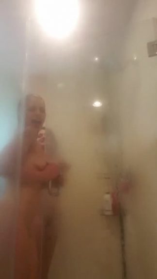 Two hot lesbians show Snapchat nudes in a shower with their hairy pussies