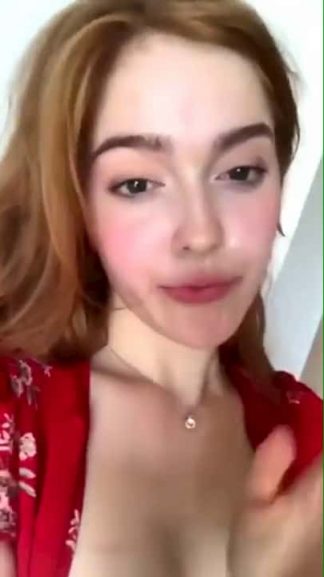 Sexy & beautiful young pale red head w/ petite body taking Snap nude selfie