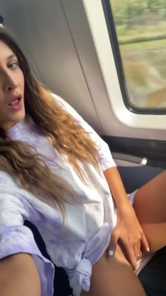 Horny dirty Snapchat slut fingering herself in first class train