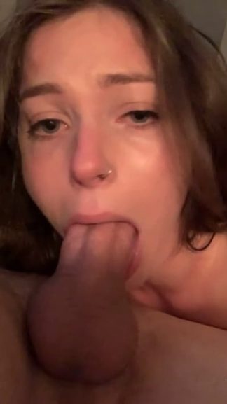 A girl loves watching cock slide in and out of her mouth while giving blowjob on Snapchat