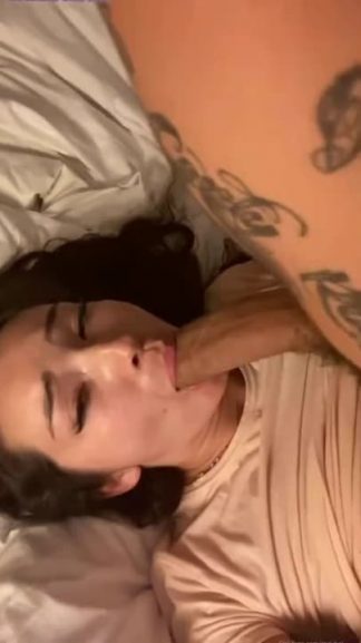 Dirty Snapchat slut gives head to her bf's friend and lets him cum inside her fat pussy