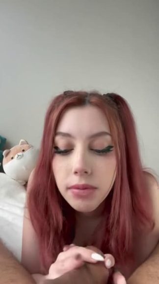 Redhead sucking big dick passionately on Snapchat and eating all the cum