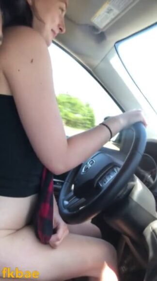 Naughty Snapchat girl riding her bf's cock while driving a car on the road