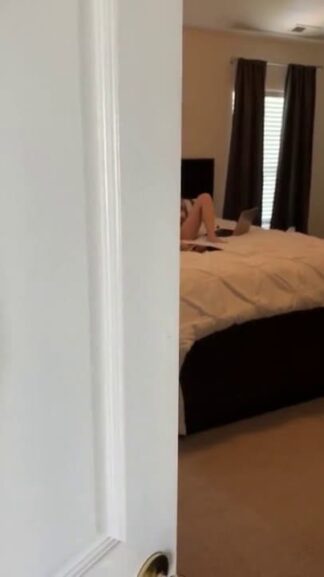 Girl forgot to close the door and gets caught watching porn and masturbating on Snapchat