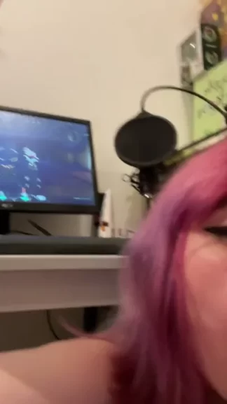 Naughty girl having fun with her bf's cock while he's playing game