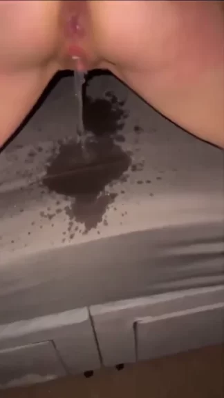 Wet pussy uncontrollable squirting as black cock creampie stains grey pants cum stain