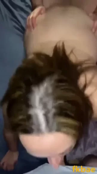 Amateur hot wife gets spit roasted with thick cum covering her face after double blowjob session on sex video